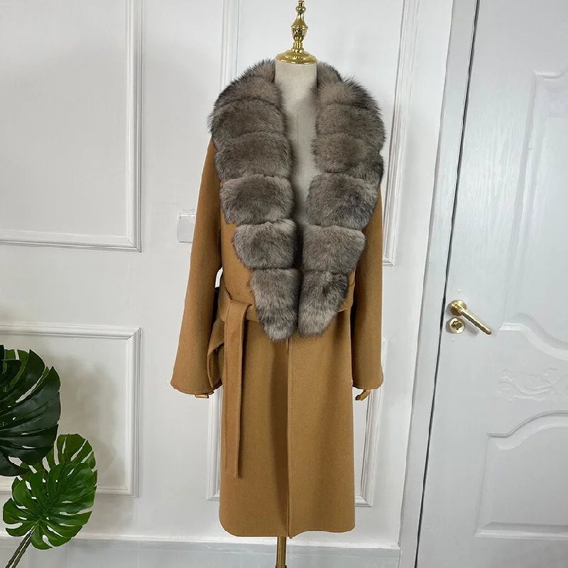 Long Cashmere Big Real Fur Collar