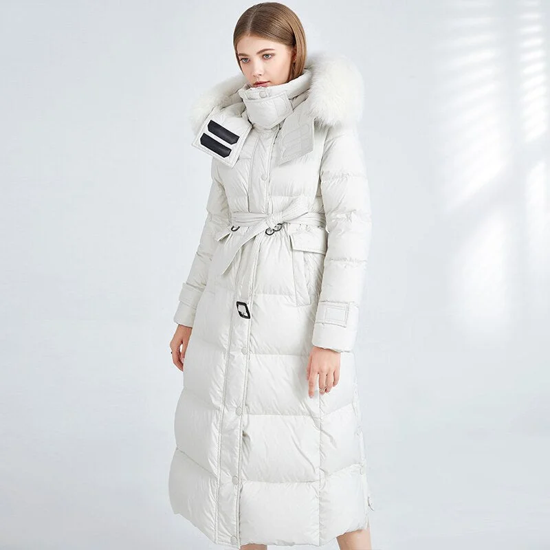 Long Duck Down Coats Real Fur Hooded Parka