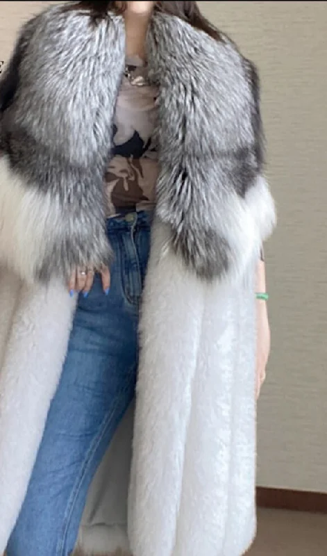 Long Real Fur Vest Big Lapel Fur Collar