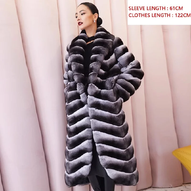 Luxury X-Long Real Fur Coat Chinchilla Style