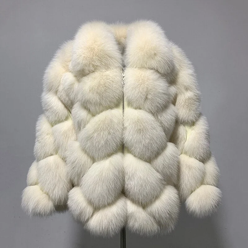 Pattern Turn Down Collar Real Fox Fur Coats