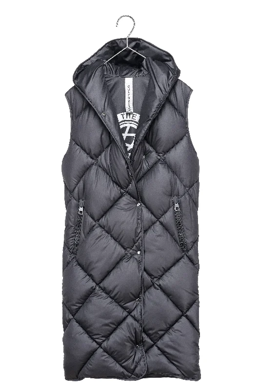 PENZANCE recycled black long sleeveless puffer jacket