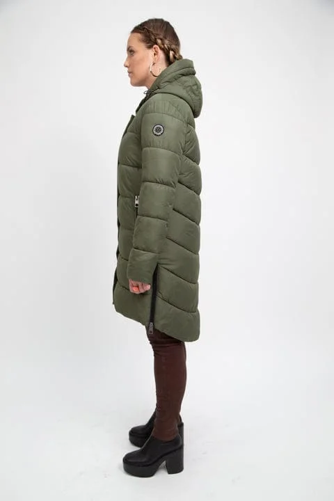 PORTOBELLO recycled olive green long puffer jacket