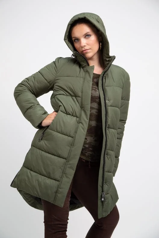 PORTOBELLO recycled olive green long puffer jacket