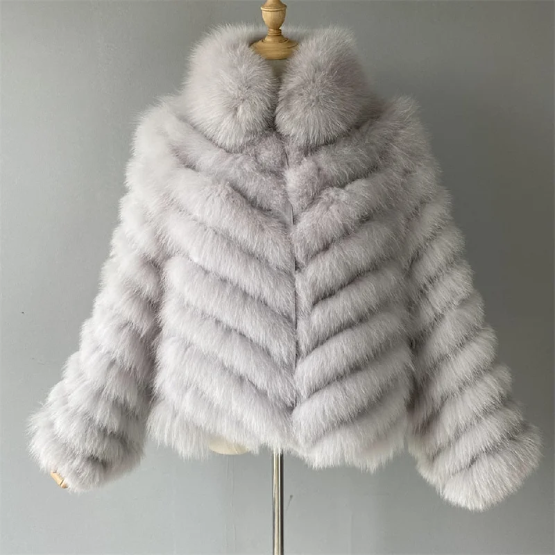 Reversible Knitted Real Fur Coats Silk Liner