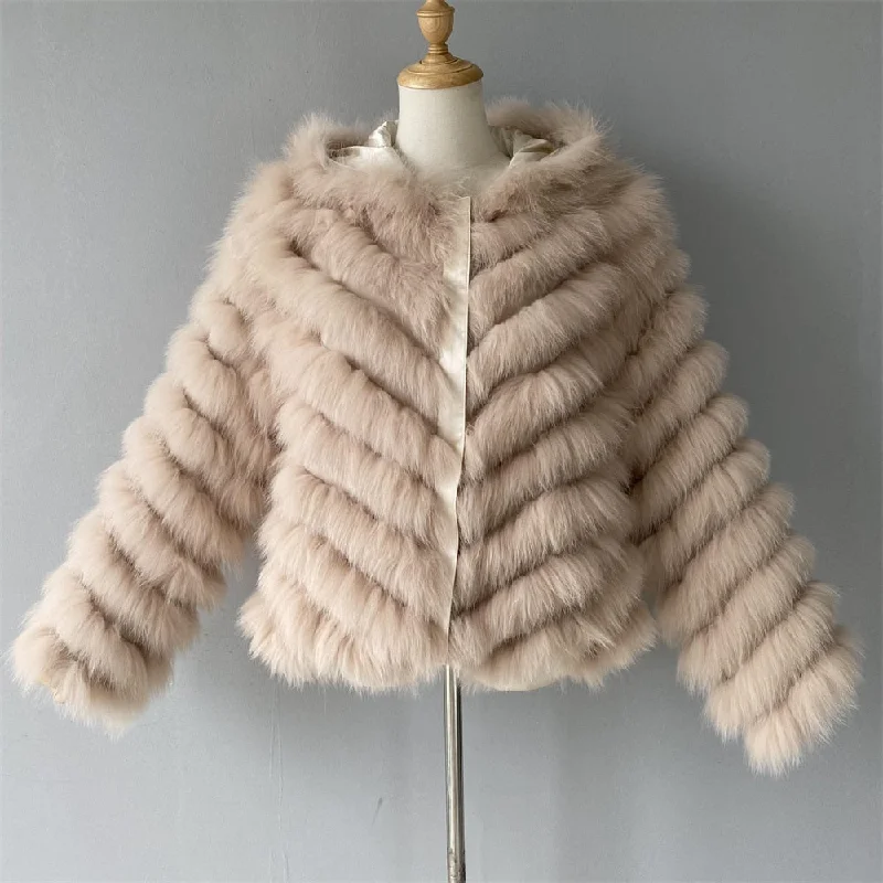 Reversible Real Fur Coats Silk Liner Hooded