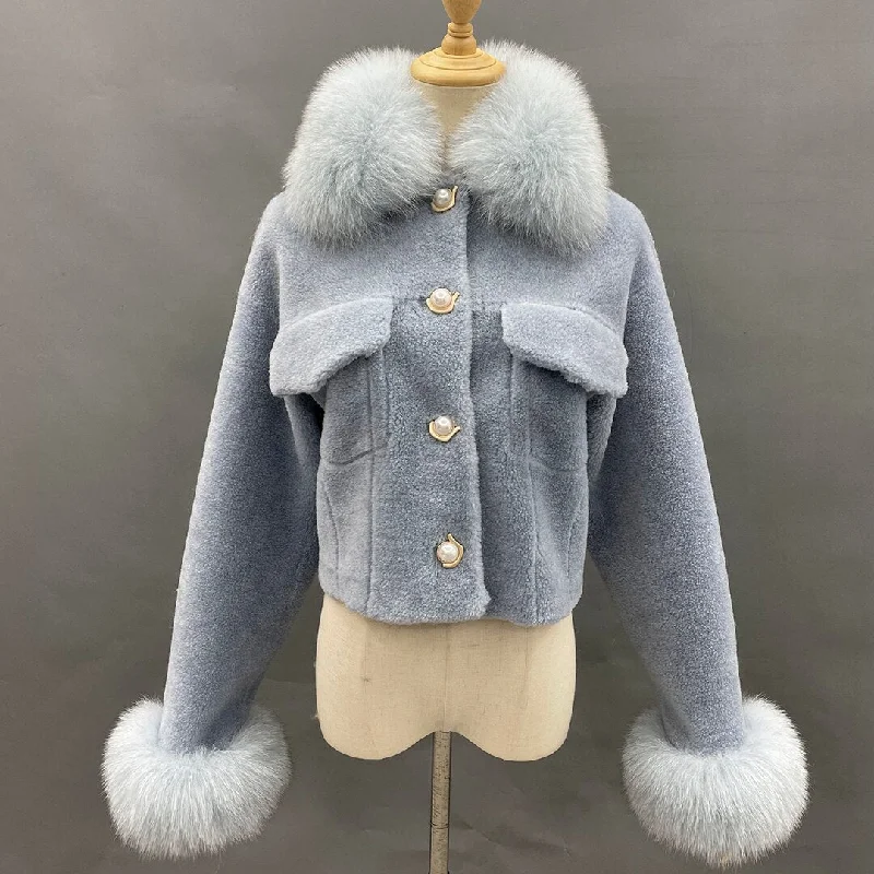 Short Shearling Real Fur Coats Collar & Cuffs