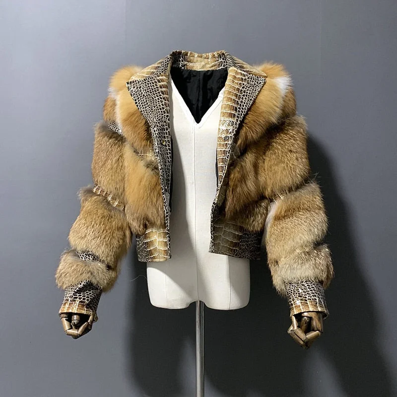 Snake Genuine Leather Real Fur Coat