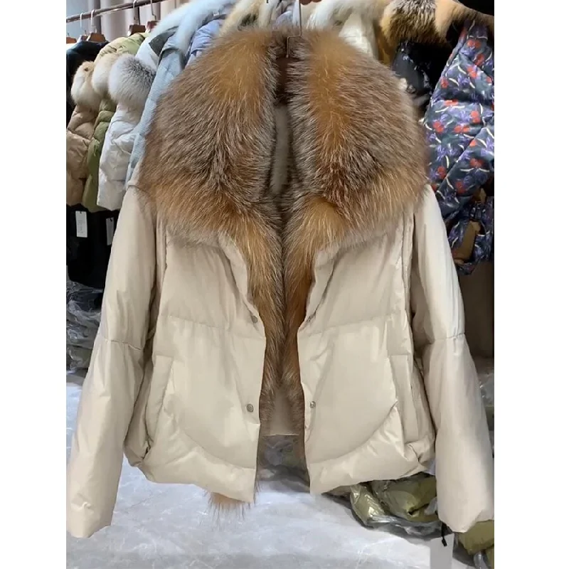 Goose Down Jackets Natural Fur Big Long Collar