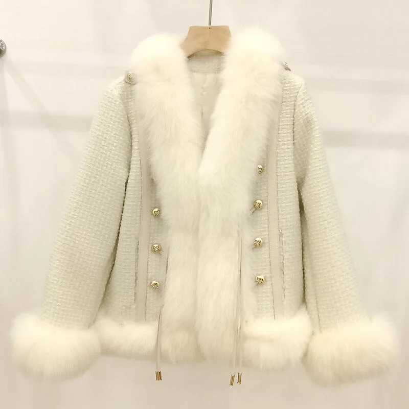 Wool Blend Real Fox Fur Coats