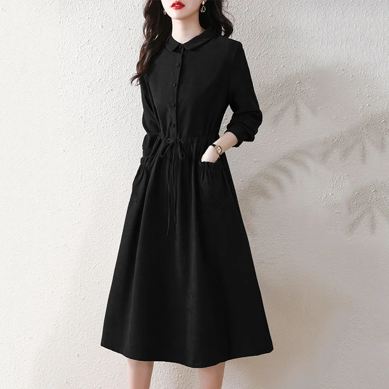 NiDELL Autumn New High-End Retro Shirt Elegant Dress Women's Temperament Slimming Women's Mid-Length Dress