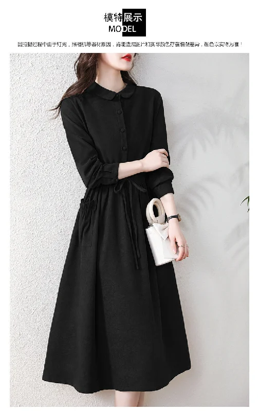 NiDELL Autumn New High-End Retro Shirt Elegant Dress Women's Temperament Slimming Women's Mid-Length Dress