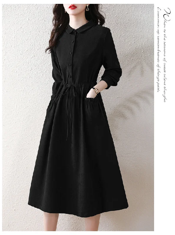 NiDELL Autumn New High-End Retro Shirt Elegant Dress Women's Temperament Slimming Women's Mid-Length Dress