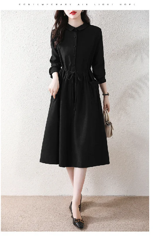 NiDELL Autumn New High-End Retro Shirt Elegant Dress Women's Temperament Slimming Women's Mid-Length Dress