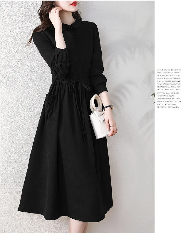 NiDELL Autumn New High-End Retro Shirt Elegant Dress Women's Temperament Slimming Women's Mid-Length Dress