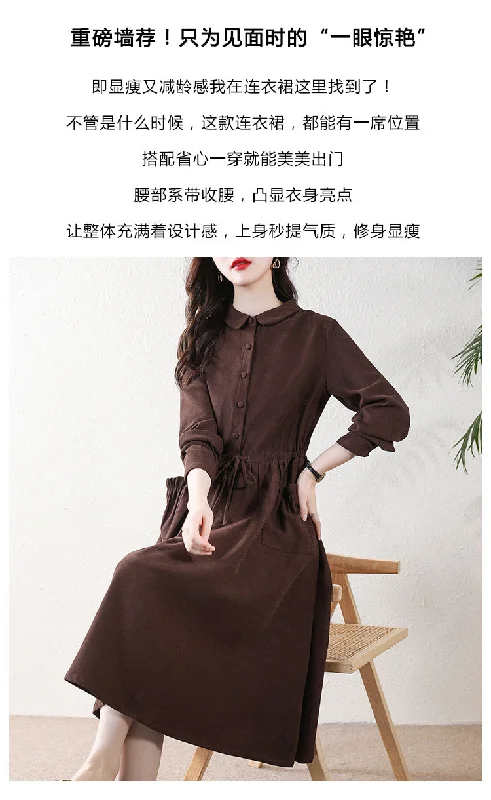 NiDELL Autumn New High-End Retro Shirt Elegant Dress Women's Temperament Slimming Women's Mid-Length Dress