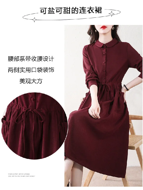 NiDELL Autumn New High-End Retro Shirt Elegant Dress Women's Temperament Slimming Women's Mid-Length Dress