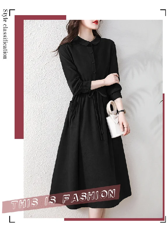 NiDELL Autumn New High-End Retro Shirt Elegant Dress Women's Temperament Slimming Women's Mid-Length Dress