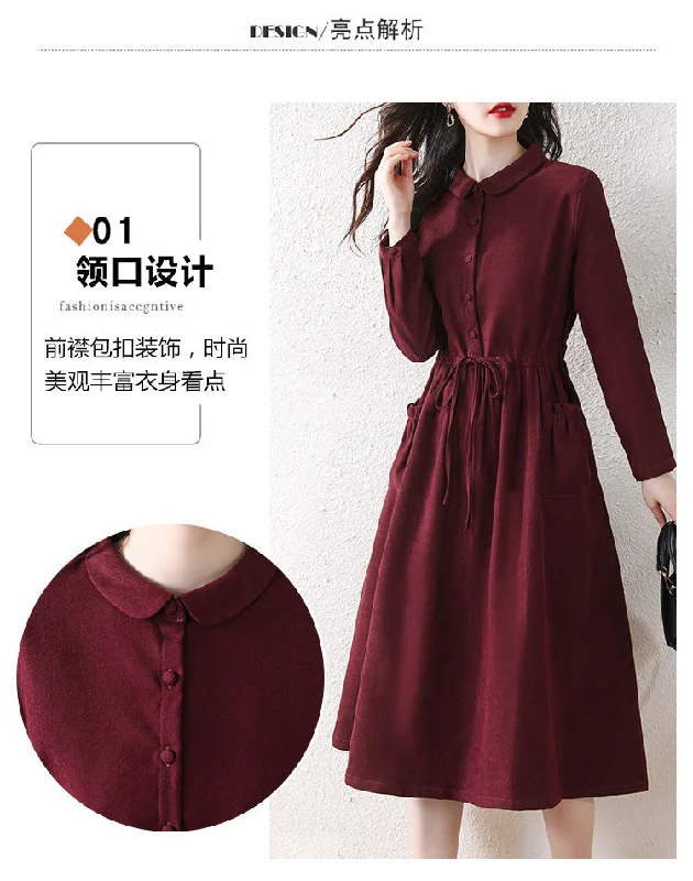 NiDELL Autumn New High-End Retro Shirt Elegant Dress Women's Temperament Slimming Women's Mid-Length Dress