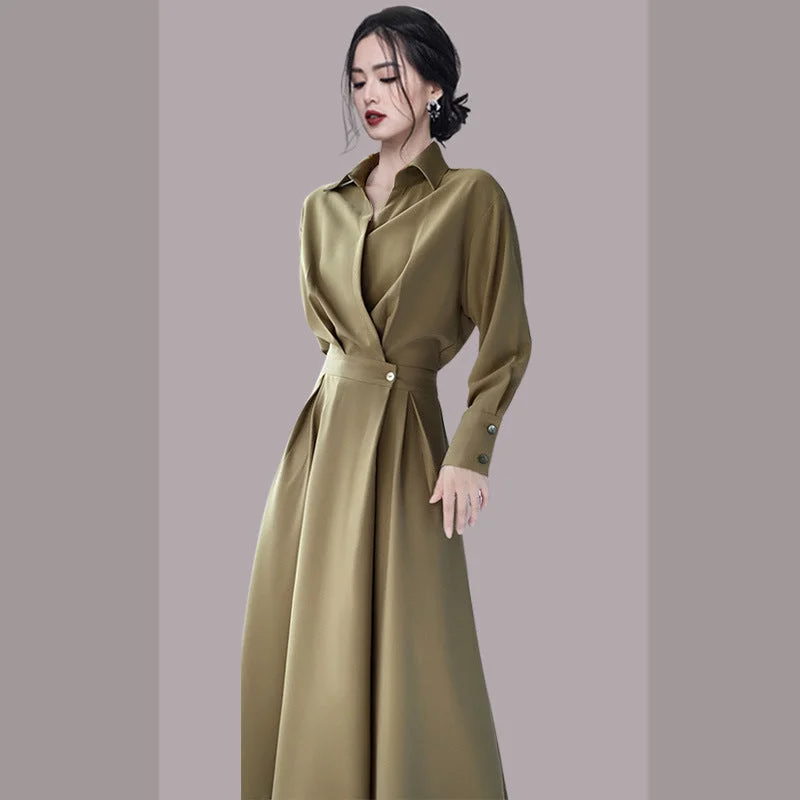 NiDELL Design Sense French Minority Dress Women's Long Sleeve Autumn . New Temperament Slimming Dress Chic Mid-Length Skirt