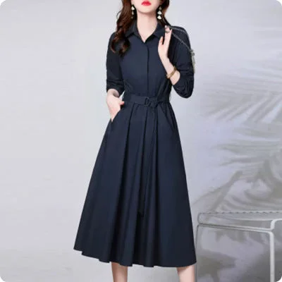 NiDELL Early Autumn High-Grade Korean Wave Dress Women's Clothing . New Waist Slimming Temperament Ladies Long Sleeves Fashionable Skirt