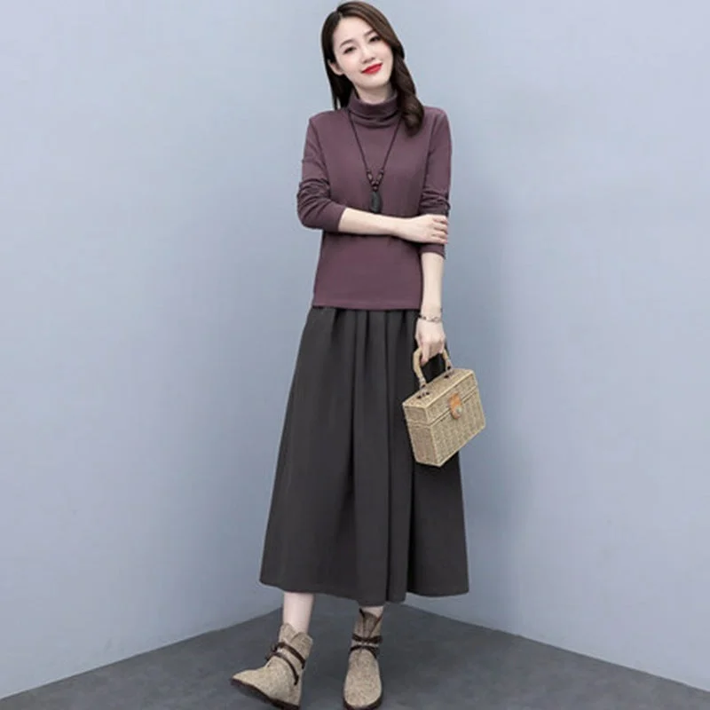 NiDELL Early Autumn New Dress Women's Long Sleeve Slimming and Fashionable Temperament Goddess Style Petite Set Skirt Two-Piece Set