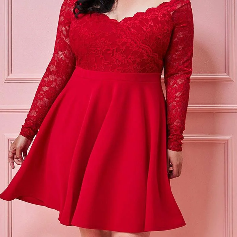 NiDELL European and American plus Size Women's Clothes Amazon Fashion Lace Stitching Plump Girls Knitted Elegant . Foreign Trade Dress 0390