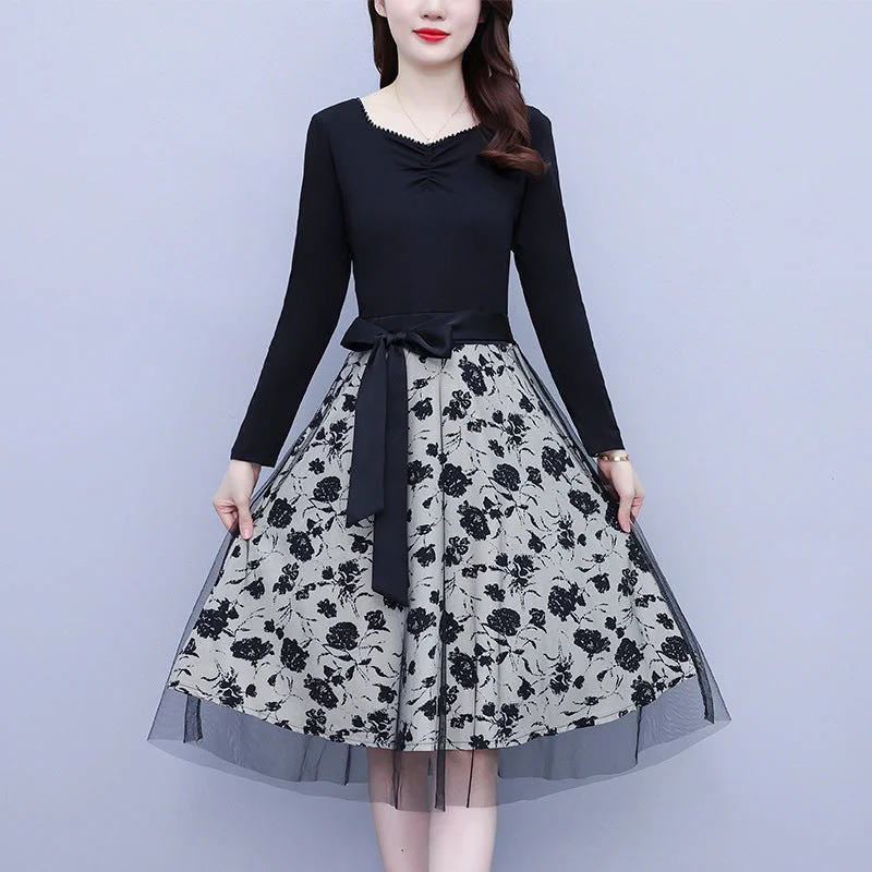 NiDELL Fashion Dress for Women . Autumn New Young Adult Lady like Woman Style Tight Waist Design Sense Temperament Mesh Skirt Fairy