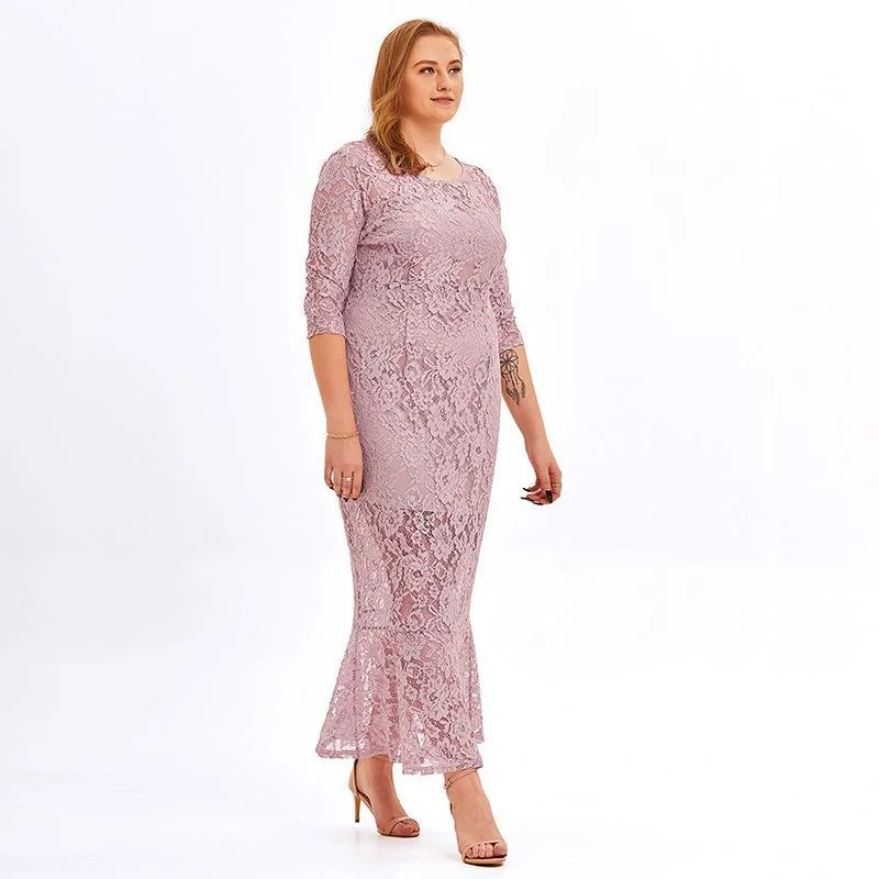 NiDELL Foreign Trade European and American plus Size Women's Clothes Plump Girls Slim-Fit Sheath Fishtail Dress Lace Dress Cross-Border Fx.06002