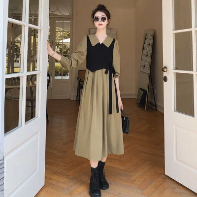 NiDELL French Style Retro Long Sleeve Fake Two-Piece Dress for Women . Autumn New Elegant Slimming Hepburn Style Tea Break Dress