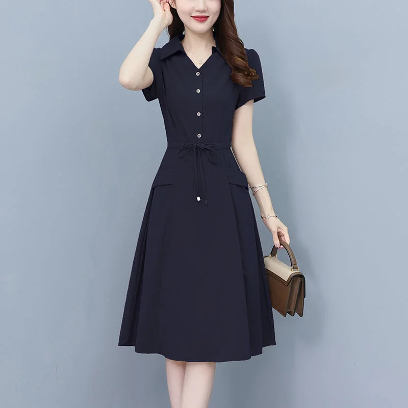 NiDELL . Summer New High-End Middle-Aged Mom Waist-Tight Slimming Belly-Covering Young Man Temperament plus Size Dress