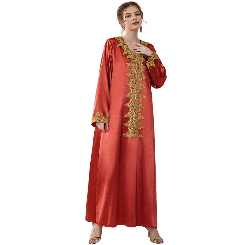 NiDELL YQ-21719 Arab Middle East Muslim . Autumn and Winter New Abaya Lace Solid Color Fashion Robe