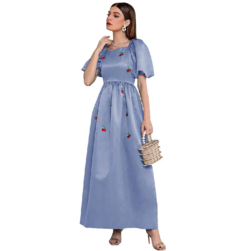 NiDELL ZG-21626 European and American Women's Clothing . Hot Sale Amazon Dress A- line Skirt High Waist Square Collar Elegant Dress