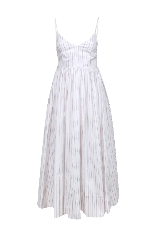 Birgitte Herskind - White w/ Tan Stripes Cotton Blend Maxi Dress Sz 2