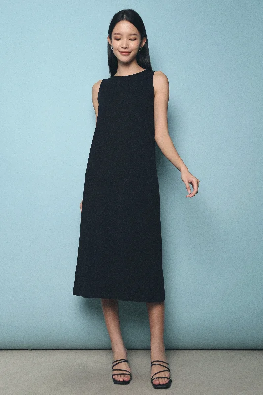 Carl Sleeveless Basic Midi Dress Black