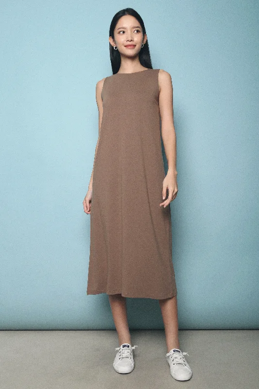 Carl Sleeveless Basic Midi Dress Brown