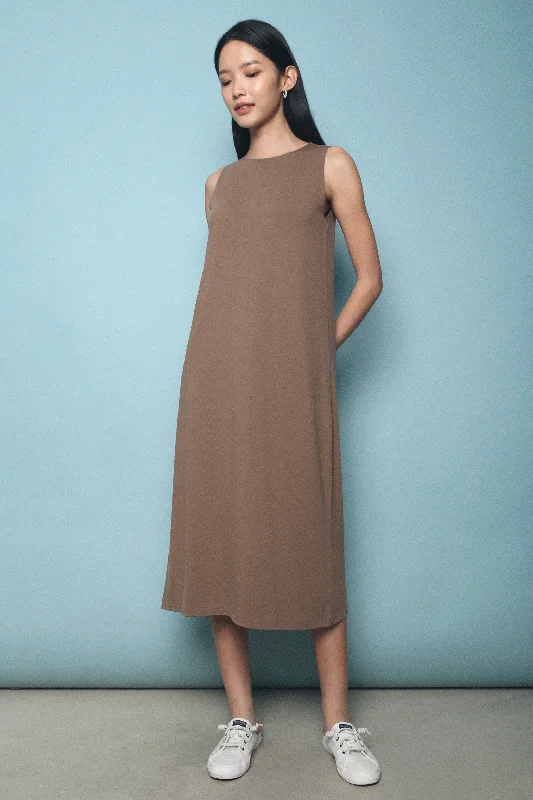 Carl Sleeveless Basic Midi Dress Brown