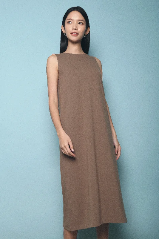 Carl Sleeveless Basic Midi Dress Brown