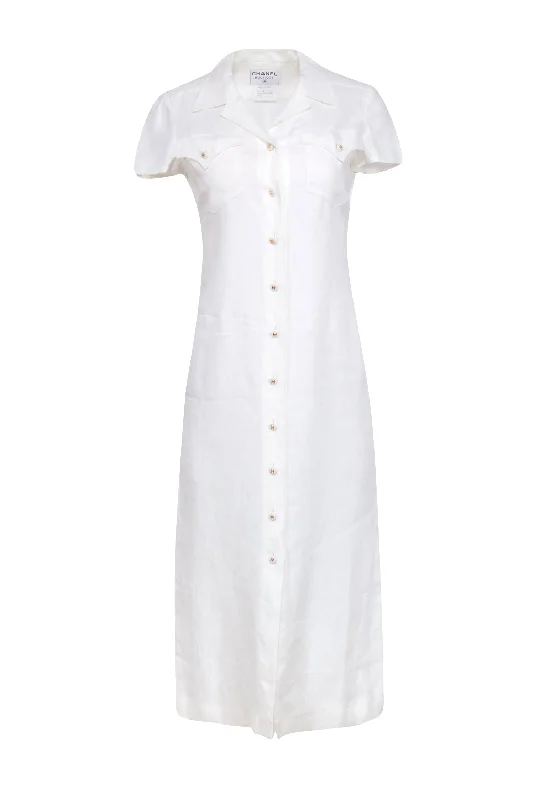 Chanel - Ivory Linen Button Front Maxi Dress Sz 4