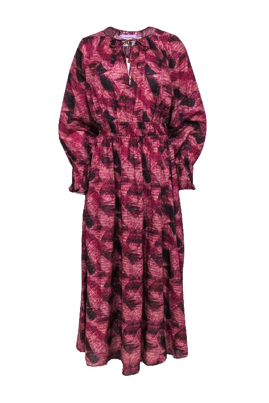 Chufy - Maroon, Beige, & Black Print Maxi Dress Sz S