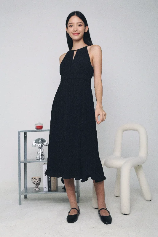 Clinton Pressed Pleat Midi Dress Black