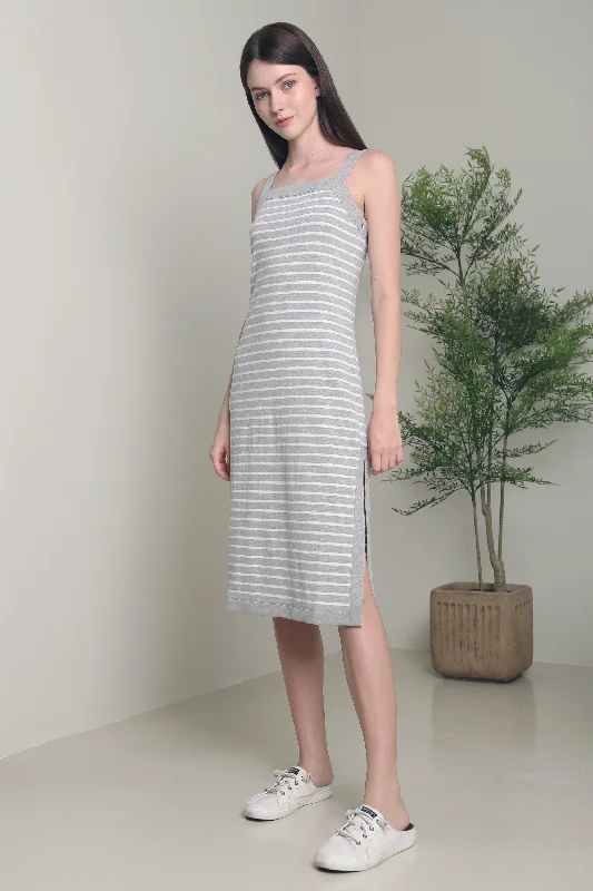 Colin Stripe Midi Dress Grey