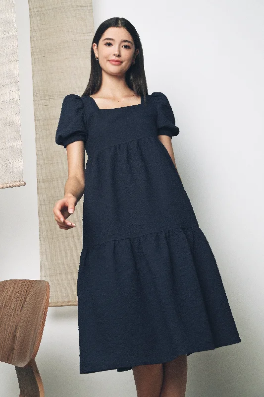 Diana Textured Midi Dress Navy