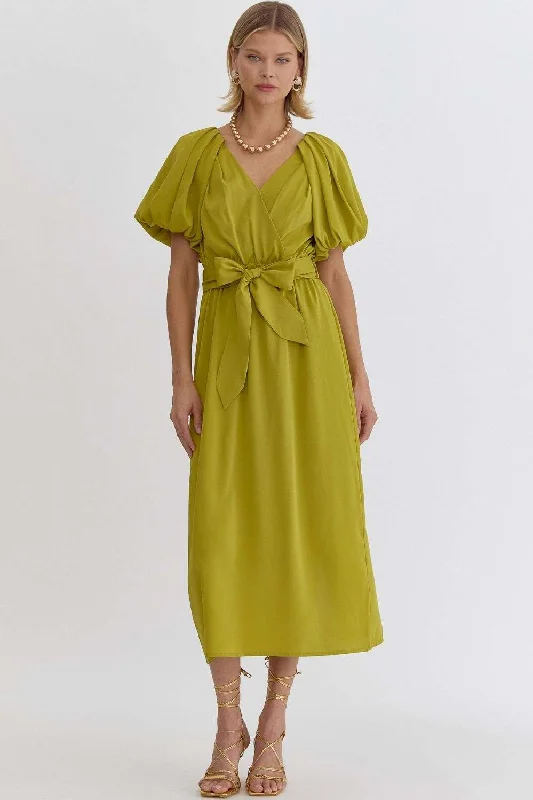 Emily V-neck puff sleeve midi dress