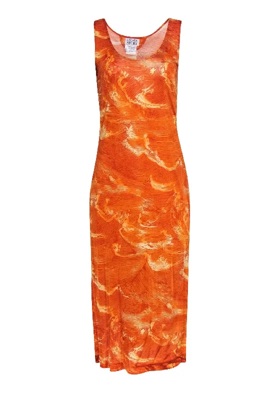 Escada Sport - Burnt Orange Abstract Print Sleeveless Maxi Dress Sz 8