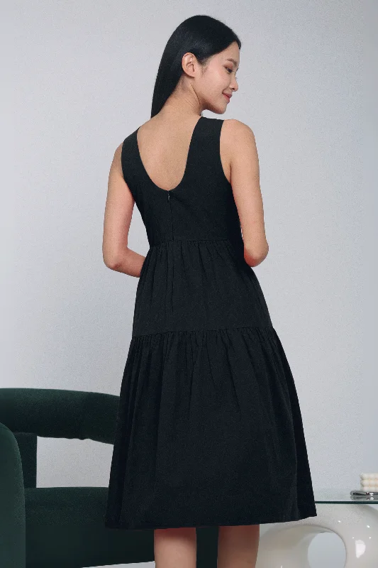 Evelyn Scoop Back Midi Dress Black