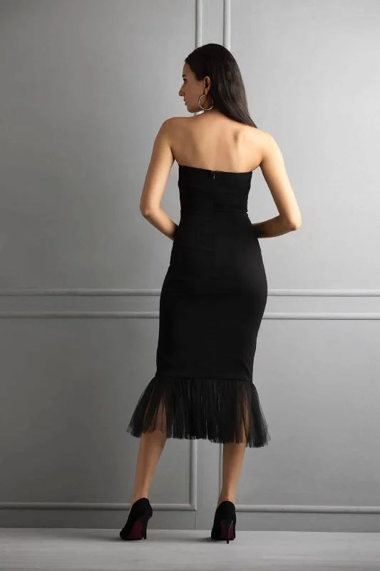 EVERLASTING ROMANCE - black corset body con midi dress