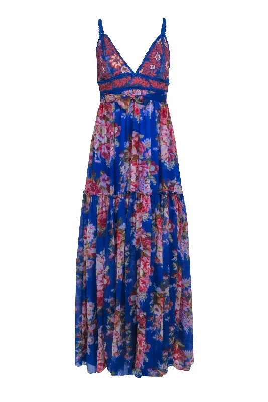 Free People - Cobalt Blue Multi Color Floral Sleeveless Maxi Dress Sz XS