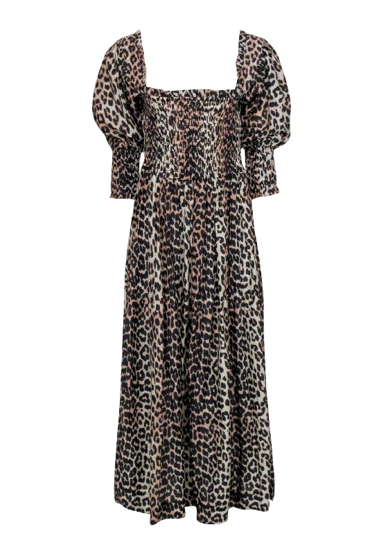 Ganni - Tan & Black Leopard Print Maxi Dress Sz 8