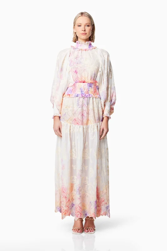 Grandeur Long Sleeved Maxi Dress In Pink